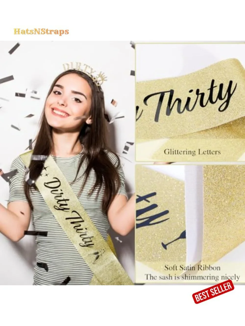 30th Birthday Tiara Crown Headband with Sash Rhinestone Alloy for Women